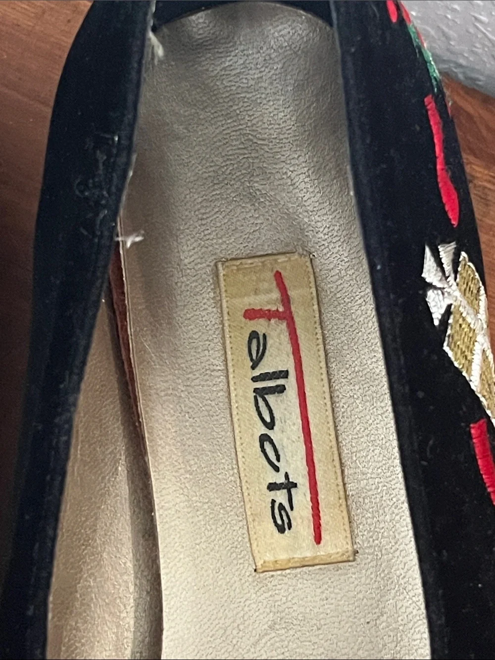 Talbots Black Velvet Flats with Poinsettia & Holiday Embroidery VTG Classics